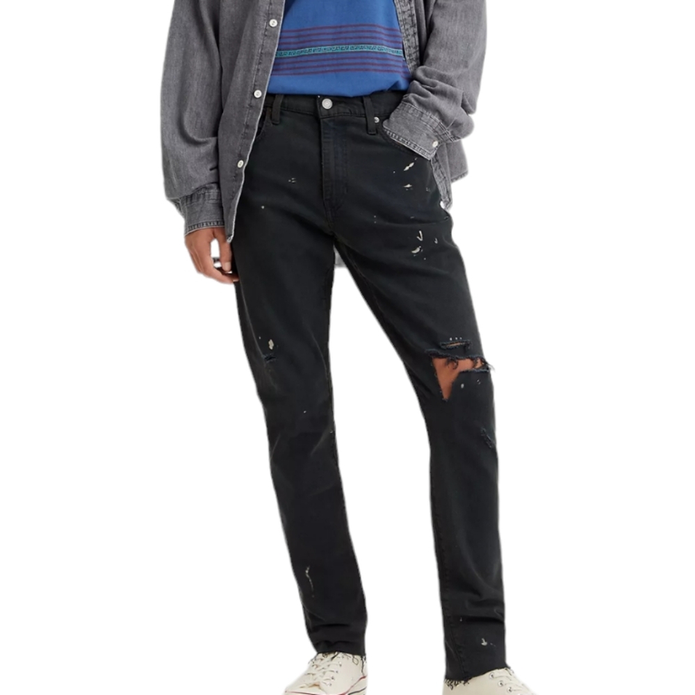 Levi's Premium 512 Slim Taper Fit Distressed Paint Raw Hem Black Jeans Sz 30x32
